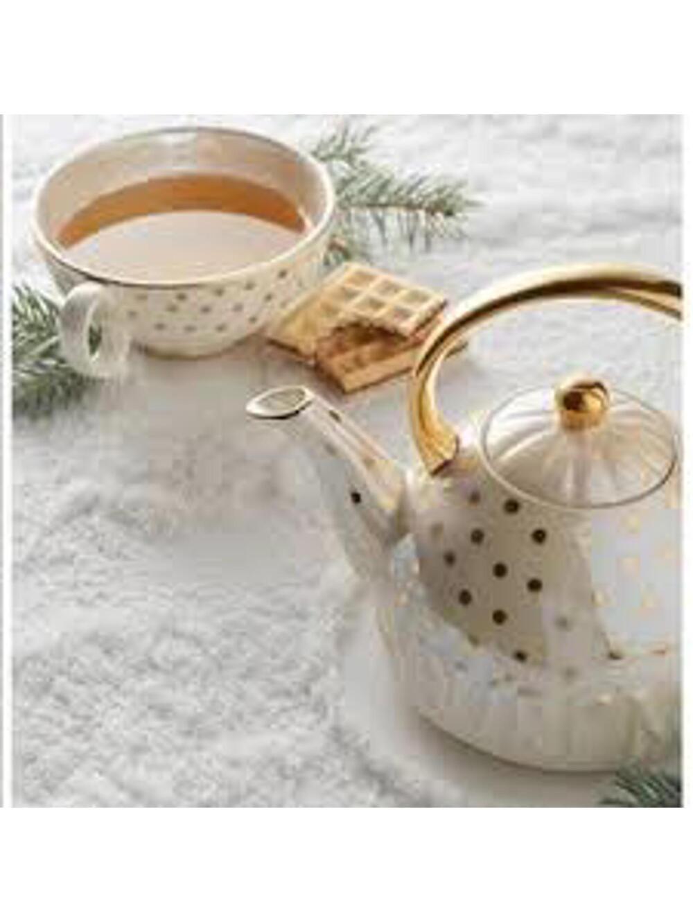 Anthropologie Sweet Sentiment Gold Dot Stacking Teapot & Cup Set Flawless